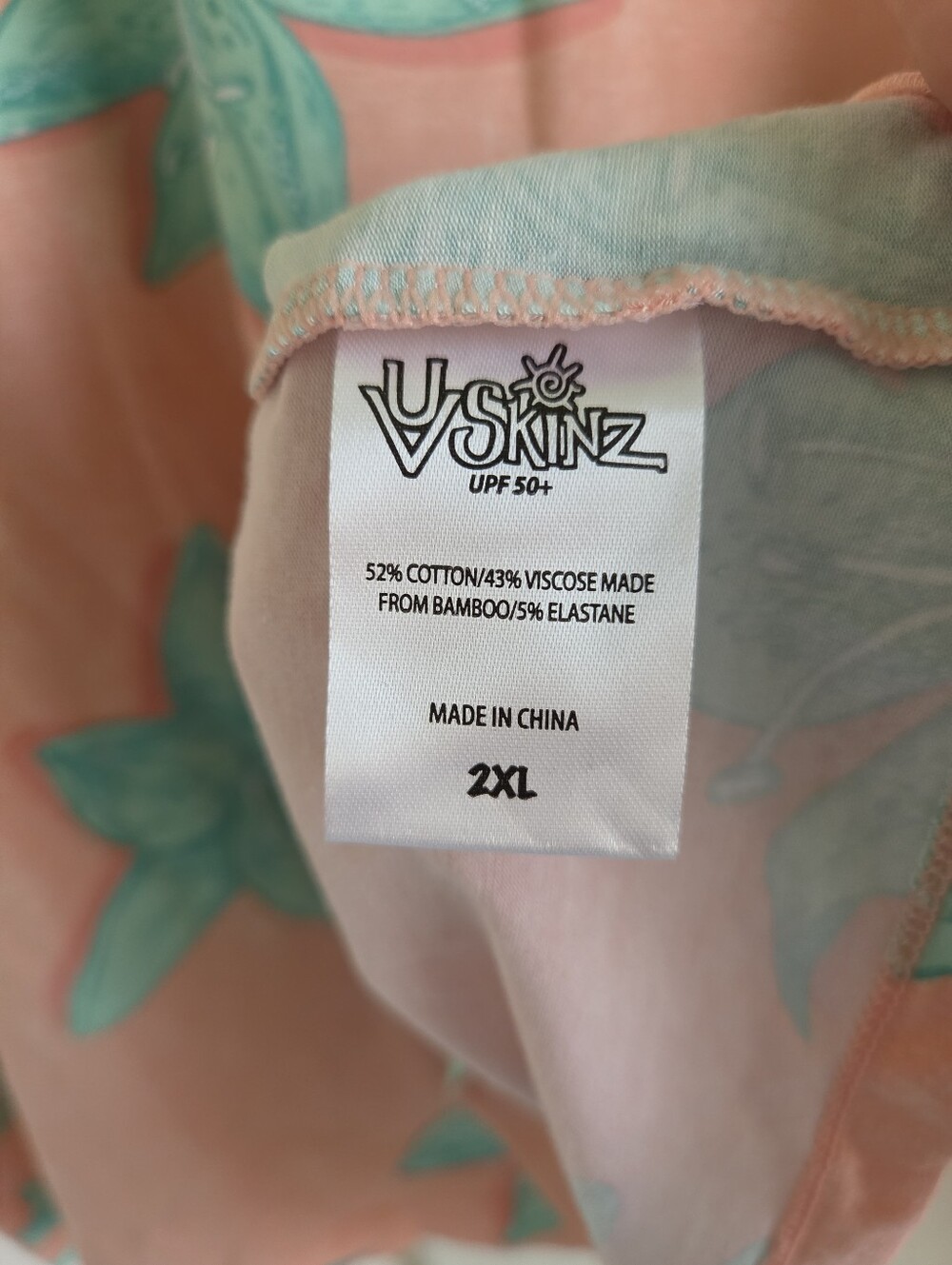 UV‎ Skinz UPF 50+ Sun Swim Shirt Womens Coral Pink Teal Lily Long Sleeve 2XL - Picture 5 of 5